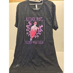 Artist Signed "Alcohol Runs Faster Than Sugar" Tee Black Cotton Medium N